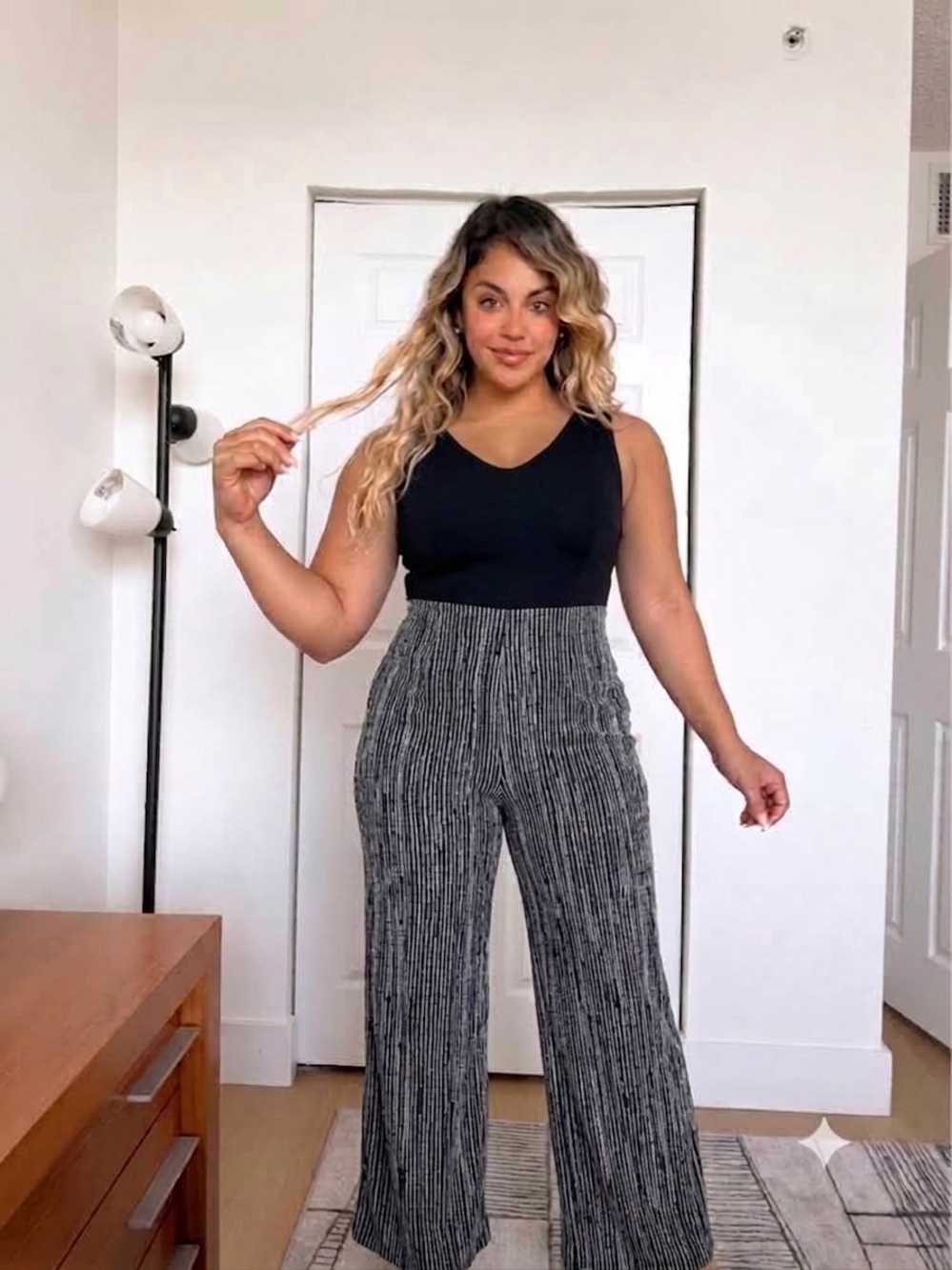 Curve Black & Silver Metallic Striped Flare Pants Size 1XL – New